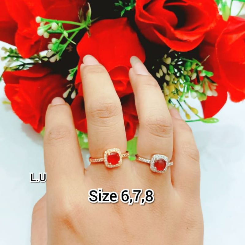 [BAYAR DITEMPAT] CINCIN WANITA TITANIUM MOTIF PERMATA MATA MERAH BANYAK PILIHAN MODEL DAN BENTUK NYA