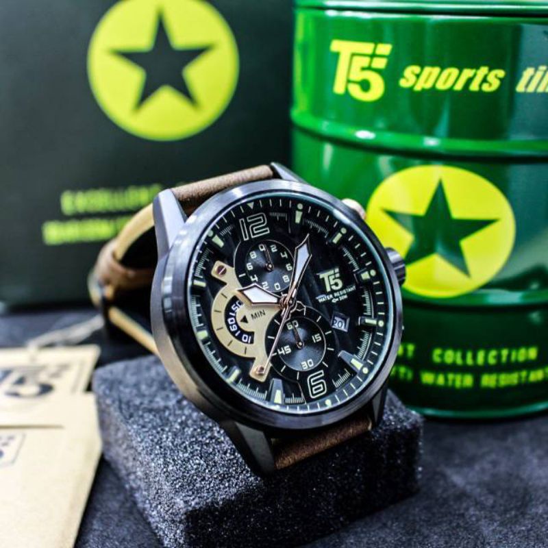 T5 H3630G original chronograph bergaransi free tin box dan tas