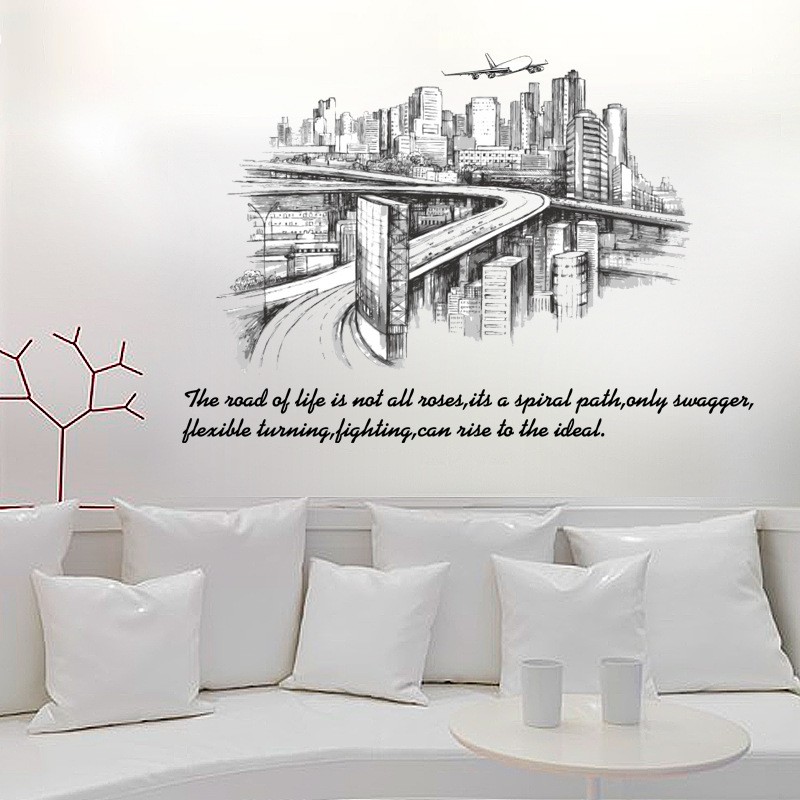 Reliza Wall Sticker Sketch City Black kota Hitam Stiker Dinding LDR06H