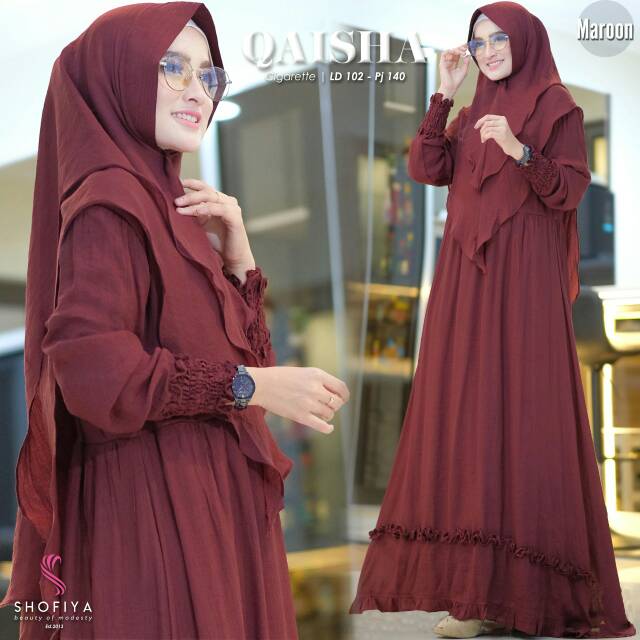 Gamis syari set polos gamis syari branded gamis original Qaisha Ori by Shofiya
