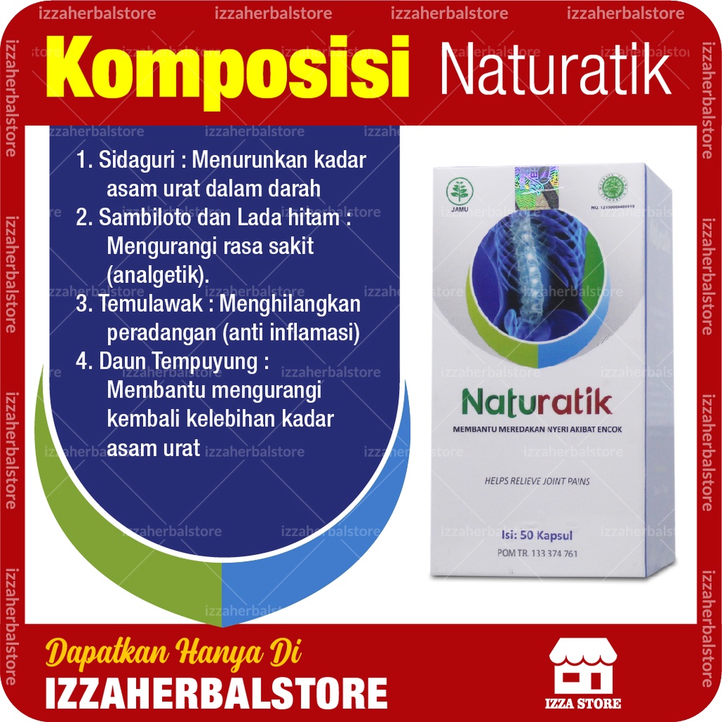 NATURATIK Original 50 Kapsul Anti Nyeri, Sendi Linu, Asam Urat, Dan Rematik Otot Saraf BPOM