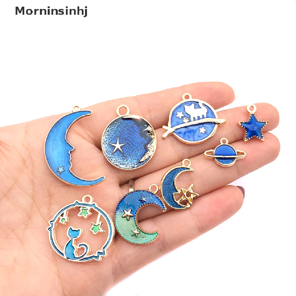 Mornin 24Pcs /Set Enamel Kucing Bulan Bintang Bumi Planet Charms Liontin DIY Membuat Perhiasan id