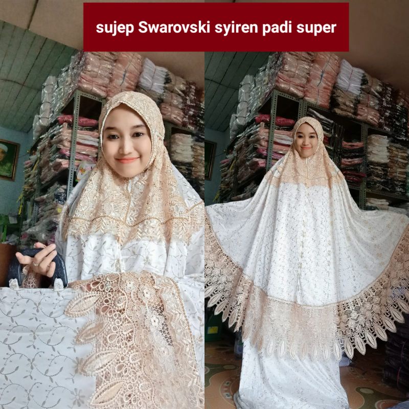 Mukena Sutra Jepang Swaroski Hiasan Renda Padi Super Cocok Untuk Mahar Nikah Mewah