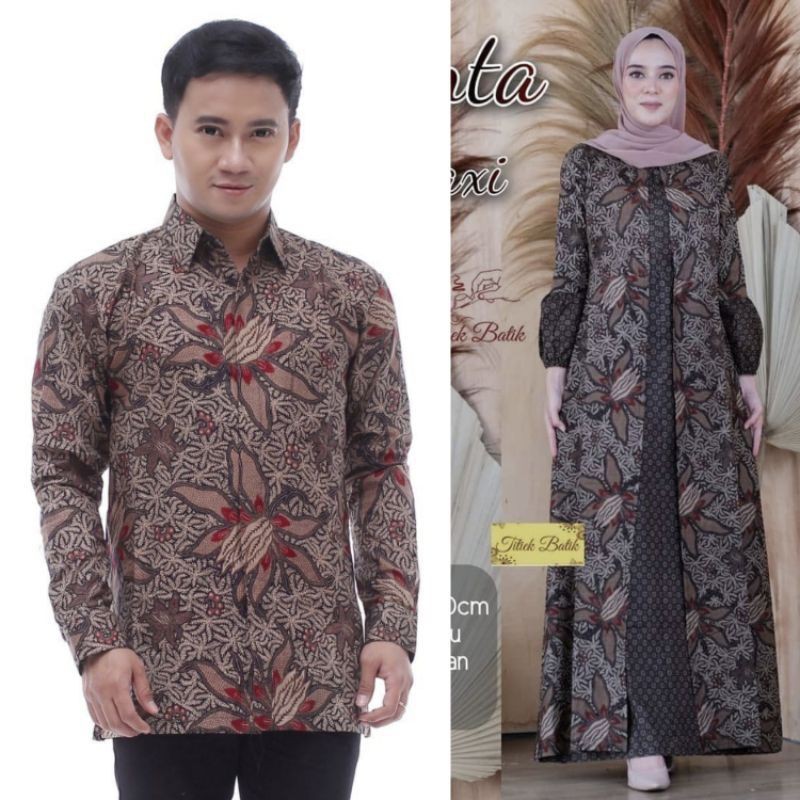 Couple Gamis Batik Maura Couple - Sania Ruffle Batik Couple ori Ndoro jowi DNT Garansi Termurah-Po,ong