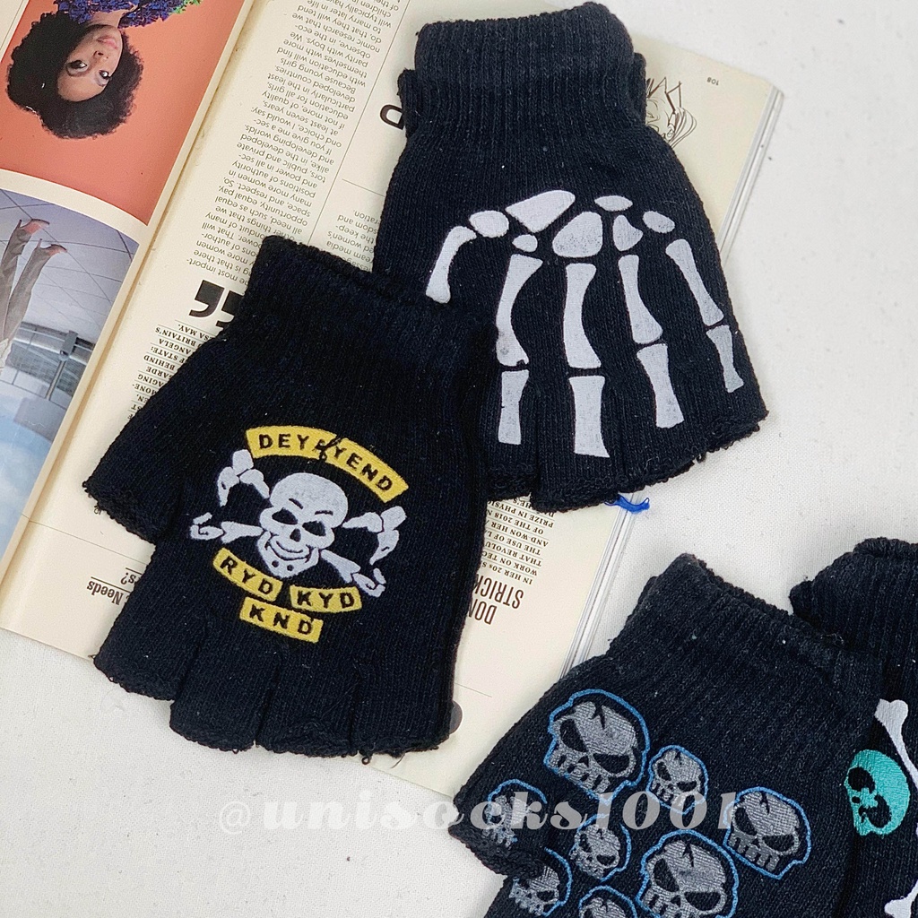 Sarung tangan pria motif half finger setengah jari motor rajut wool import premium grosir