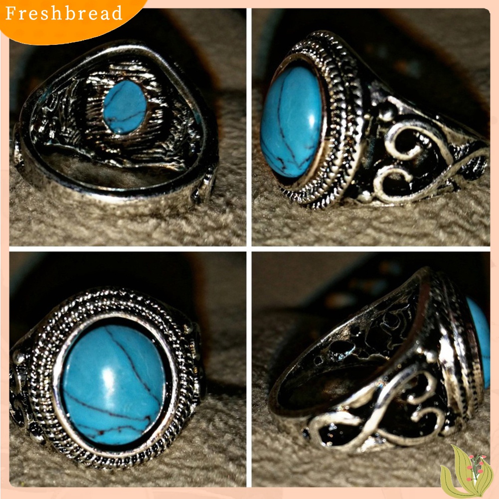 [TERLARIS]Antique Turquoise Natural Gemstone Bride Wedding Engagement Vintage Ring Gift