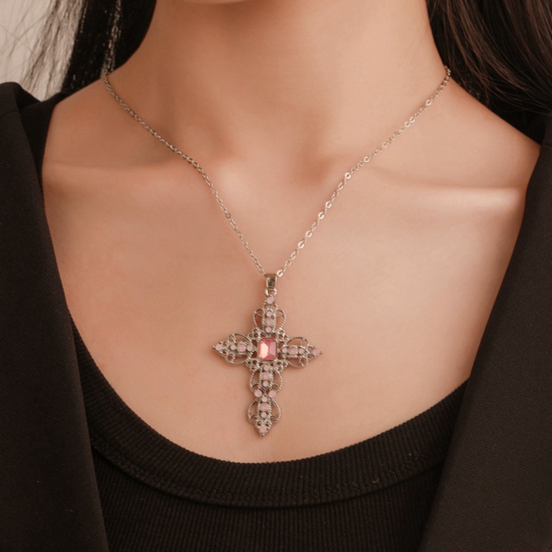 925 Sterling Silver Cross Pendant Inlaid Blue Crystal Diamond Necklace Women Jewelry Bride Wedding Accessories