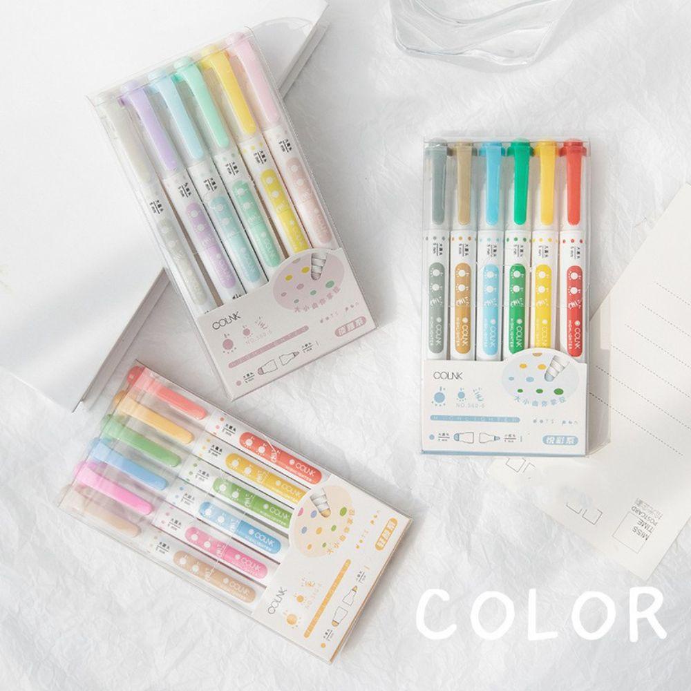 Mxbeauty Dots Stabilo set 6pcs /set Vintage Gambar Siswa Stationary Kantor Sekolah Perlengkapan Permen Warna Graffiti Pulpen