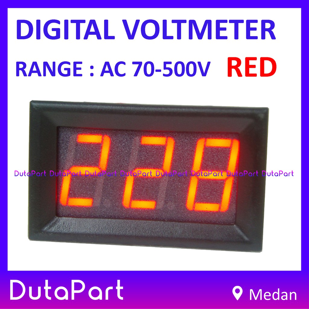 Digital Voltmeter AC 70-500V 0.56&quot; Red 2 Wire With Frame Ukur Volt PLN