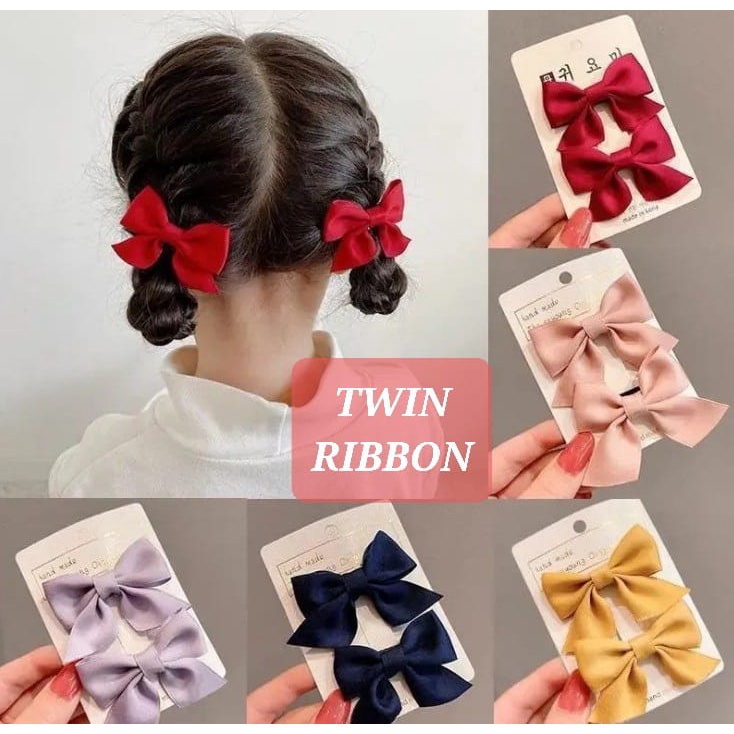 TWIN RIBBON AKSESORIS JEPIT RAMBUT ANAK PITA LUCU KOREA IMPOR FASHION LUCU