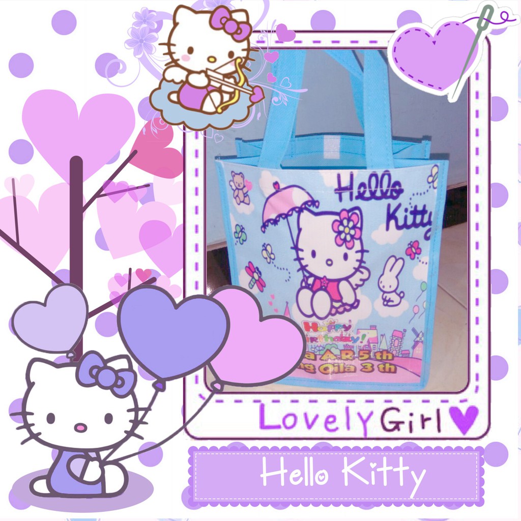 Goodie Bag Custom Tas Souvenir Tangan Ulang Tahun Ultah Promosi Undangan Hello Kitty Hk Ukuran B