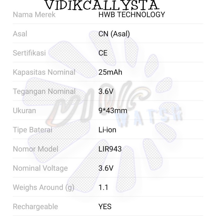 ORIGINAL BATTERY LIR943 LIR940 3.6V RECHARGEABLE ISI ULANG