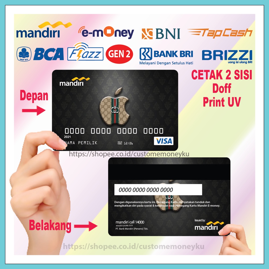 KARTU EMONEY GAMBAR DESIGN APPLE CARD ETOLL E-MONEY MANDIRI FLAZZ BCA GEN 2 TAPCASH BRIZZI - 2 SISI