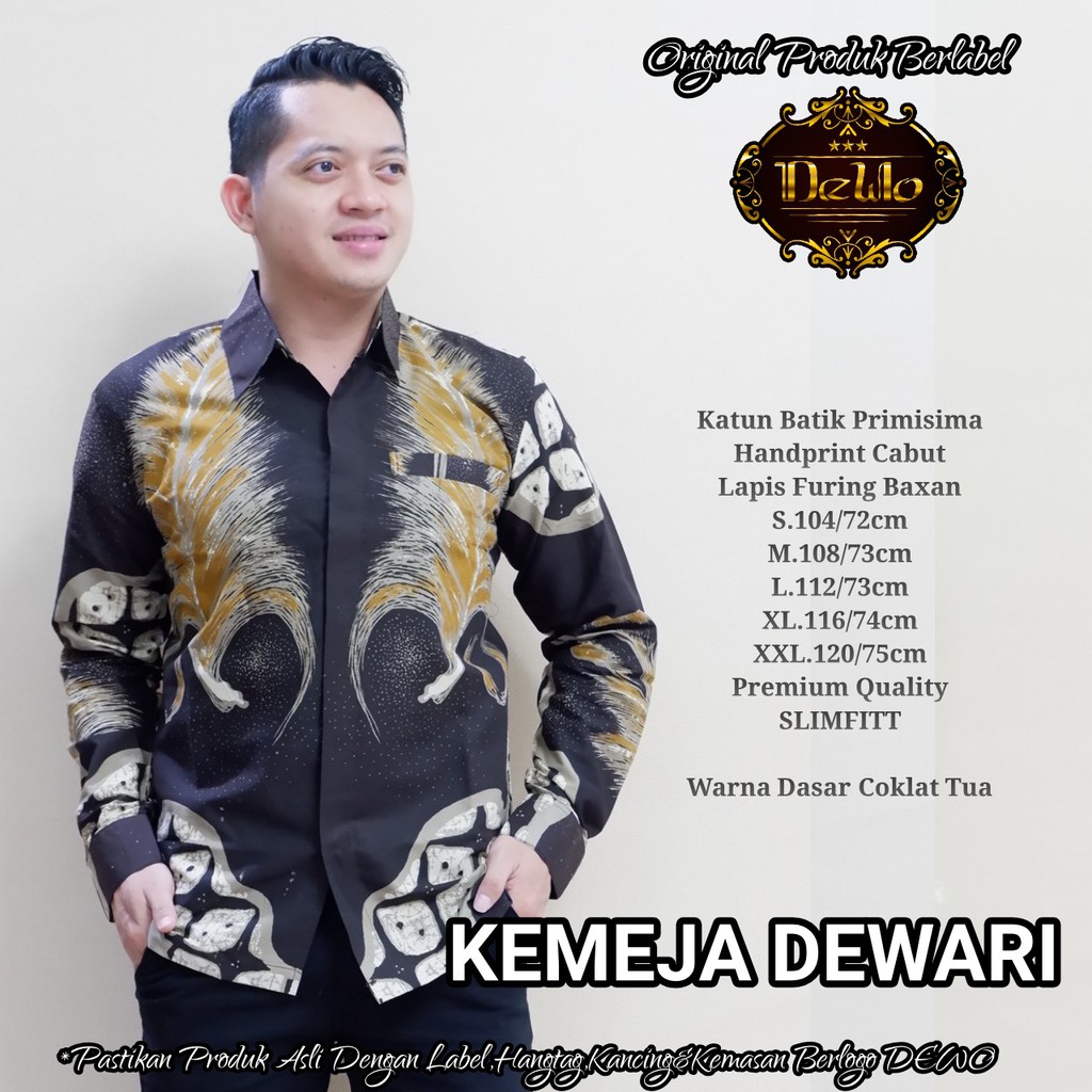 DEWARI Atasan Baju Kemeja Batik Pria PREMIUM Lengan Panjang Katun Halus FULL FURING Dewo