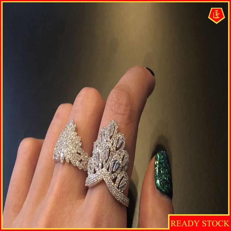 [Ready Stock]Women's S925 Silver Splendid Diamond Peacock Ring