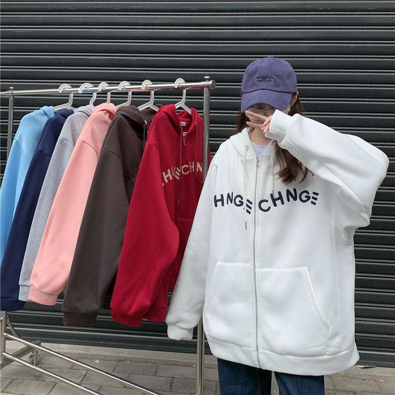 S - XXXXXL(6XL) Zip Hoodie CHNGE Change OVERSIZE Jaket Resleting Fleece BIGSIZE Korean Style Sweatshirt Pria Wanita Harajuku Jaketin aja