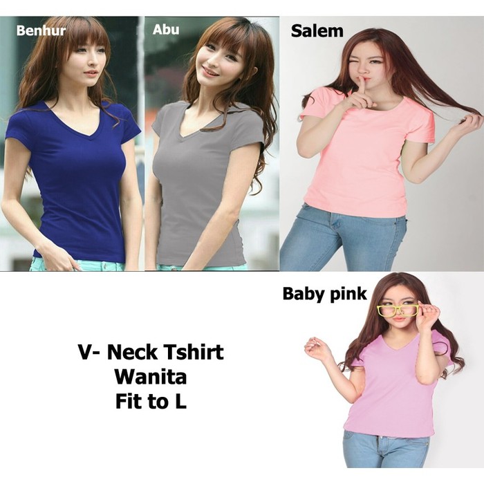 Kaos Wanita - Baju Kaos Polos - Kaos V Neck - Baju Atasan Wanita