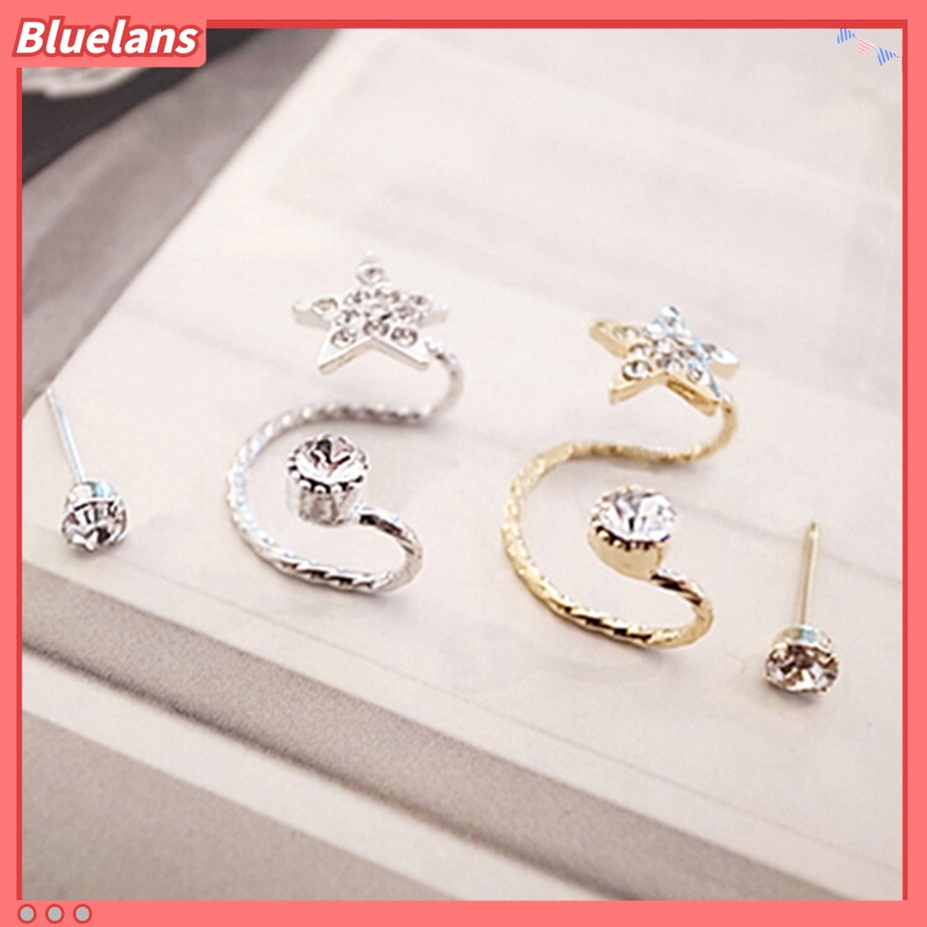 2pcs / Set Anting Stud Desain Bintang Aksen Berlian Imitasi Bahan Alloy Ramah Lingkungan Untuk Wanita