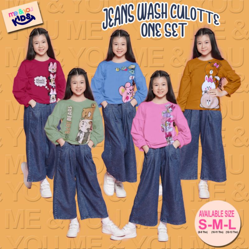 Me & You Setelan Kulot Anak Perempuan Terbaru Stelan Baju Anak Set Kulot Jeans Wash