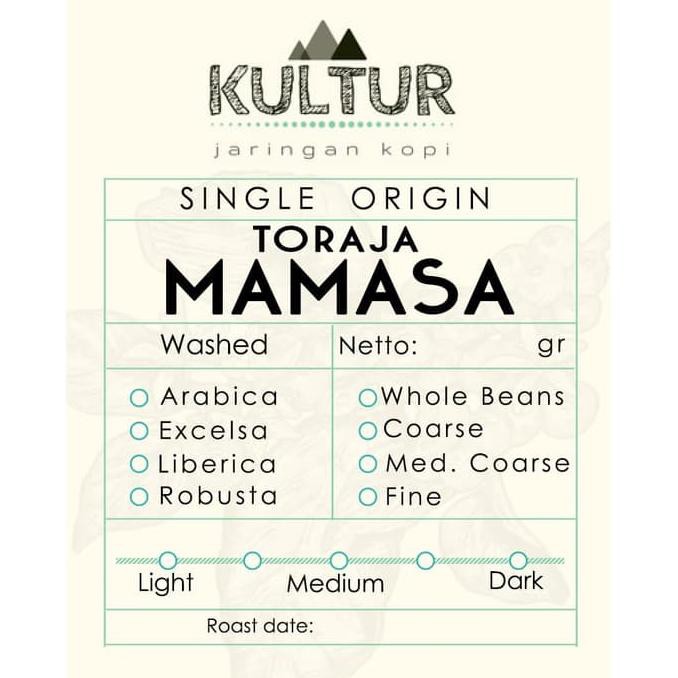 

COFFEE BEAN BIJI KOPI ARABIKA TORAJA MAMASA 250 GR - MEDIUM ROAST, BEANS