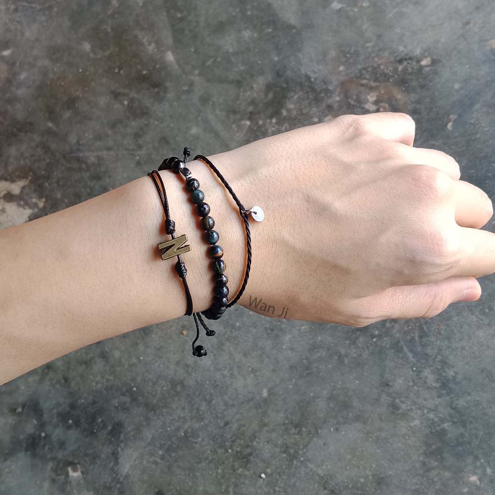 Gelang Batu Alam Black Tiger Eye Tali Pelintir Handmade