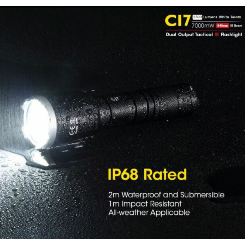 NITECORE CI7 Senter LED Tactical Flashlight With Infrared CREE XP-G3 S3 LED 2500 White Lumens -Black
