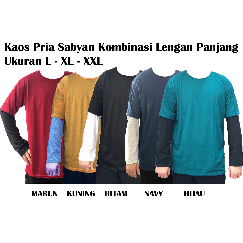 Kaos Polos Pria Kombinasi Lengan Panjang