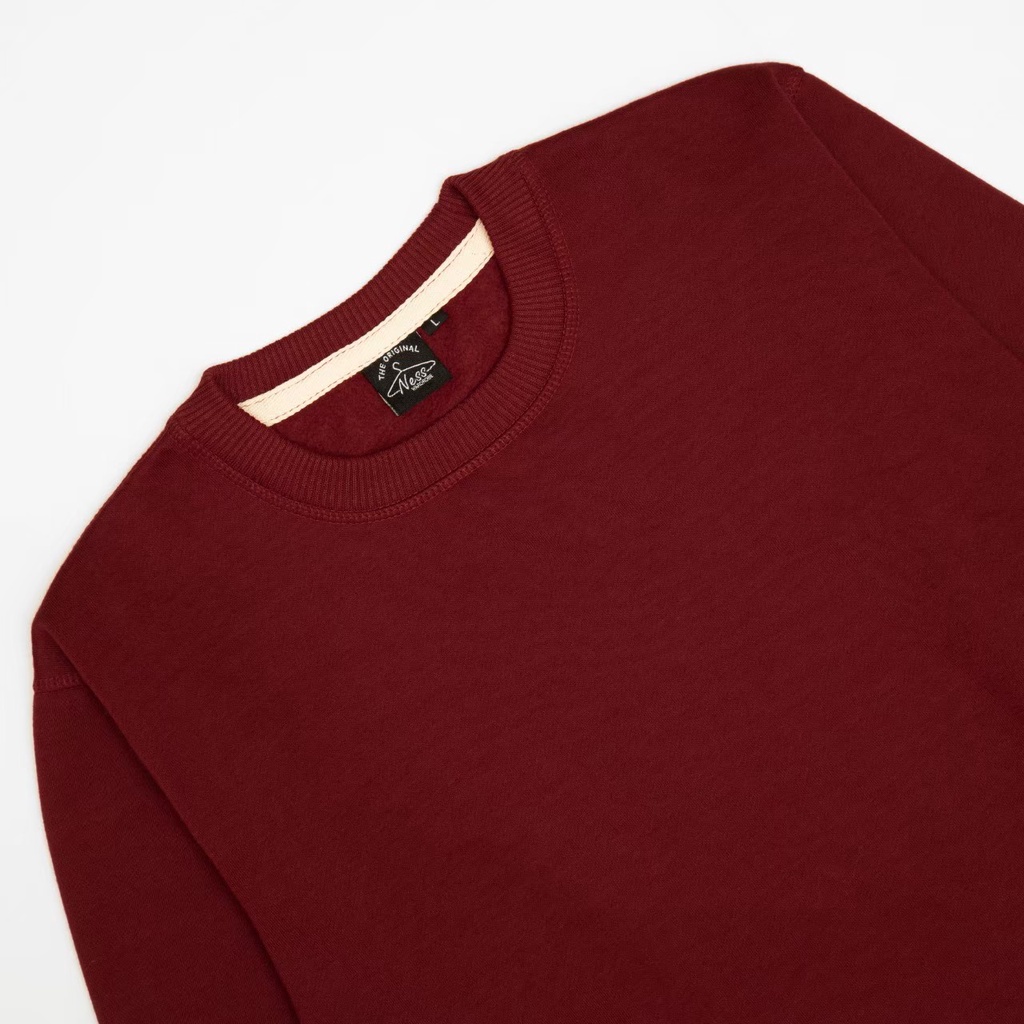 Crewneck Polos Basic Cotton Fleece Uk 300Gsm Regular Fit Maroon Original Premium