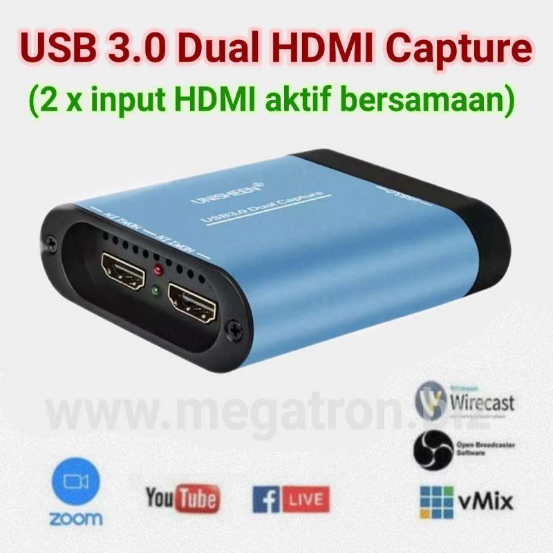 USB 3.0 Dual HDMI Video Capture Streaming - support vMix OBS (2 x HDMI input)