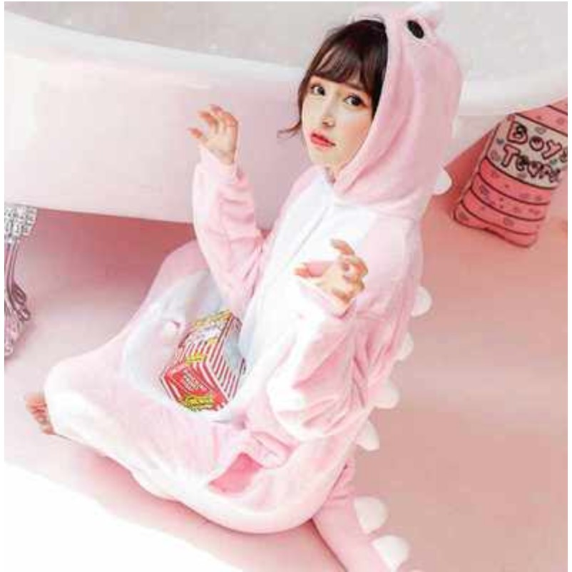 ONESIE PIYAMA KOSTUM DEWASA - DINO GREEN PINK RED SULLEY