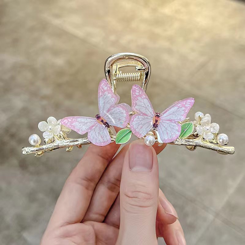 Jepit Rambut Bentuk Kupu-Kupu Aksen Mutiara Imitasi Bahan Alloy Untuk Wanita Butterfly