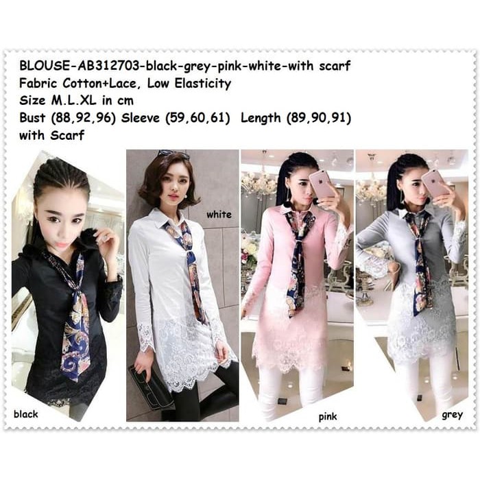 NEW SALE Long Blouse Dress Kemeja Putih Hitam Baju Wanita Korea Import w/ Scarf BEST.