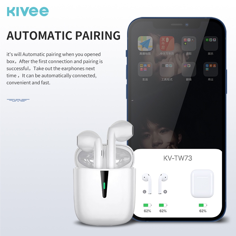 KIVEE Earphone TWS Bluetooth Headset Gaming Original True Wireless Stereo HIFI Noise Cancelling Waterproof-4