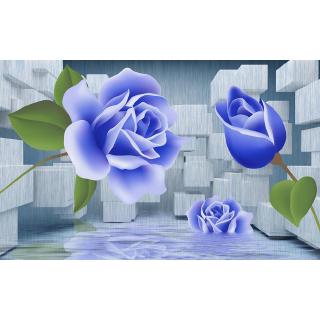  Wallpaper  3d Mural Bentuk Persegi Motif  Bunga  Mawar Biru 