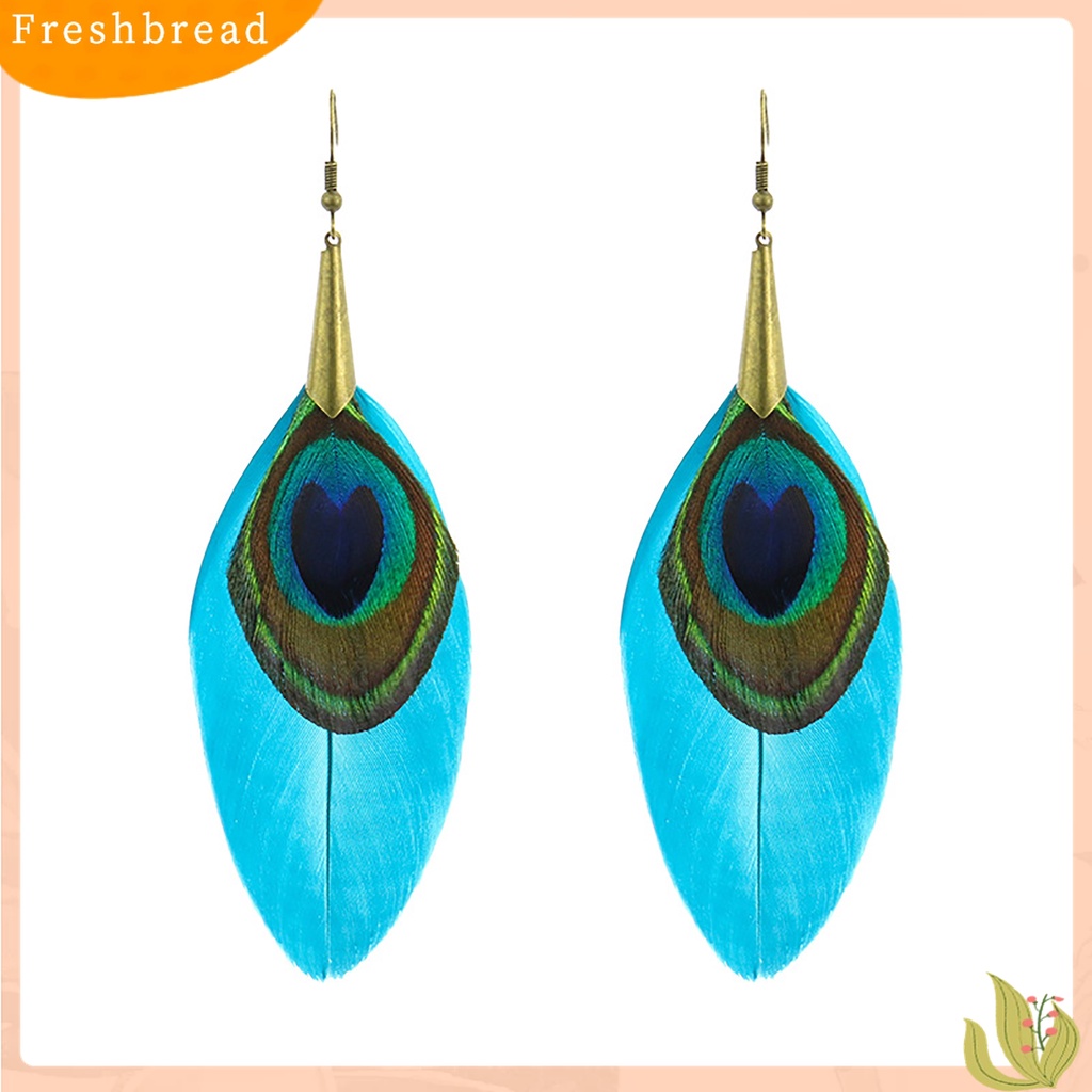 Terlaris Peacock Feather Drop Earrings Ethnic Style Women Geometric Shape Circle Hook Earrings Jewelry Accessory