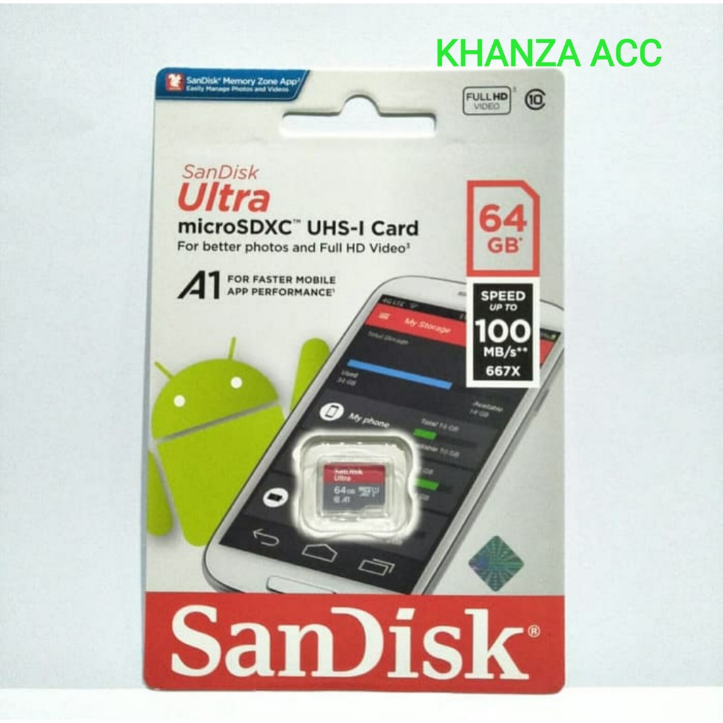 KHANZAACC Memory Card SanDisk Ultra MicroSD 64GB A1 100MB/s Kartu Memori Hp