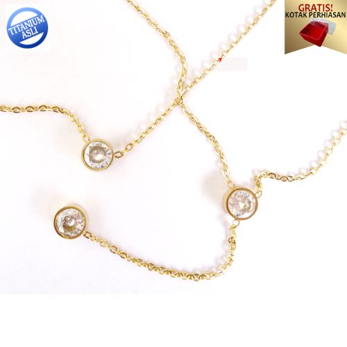 PROMO Gratis Kotak Perhiasan - Kalung Titanium Anti Karat Selamanya Stefan1 Kalung Wanita Model 2 Layer Diamond New - Lovelybutik