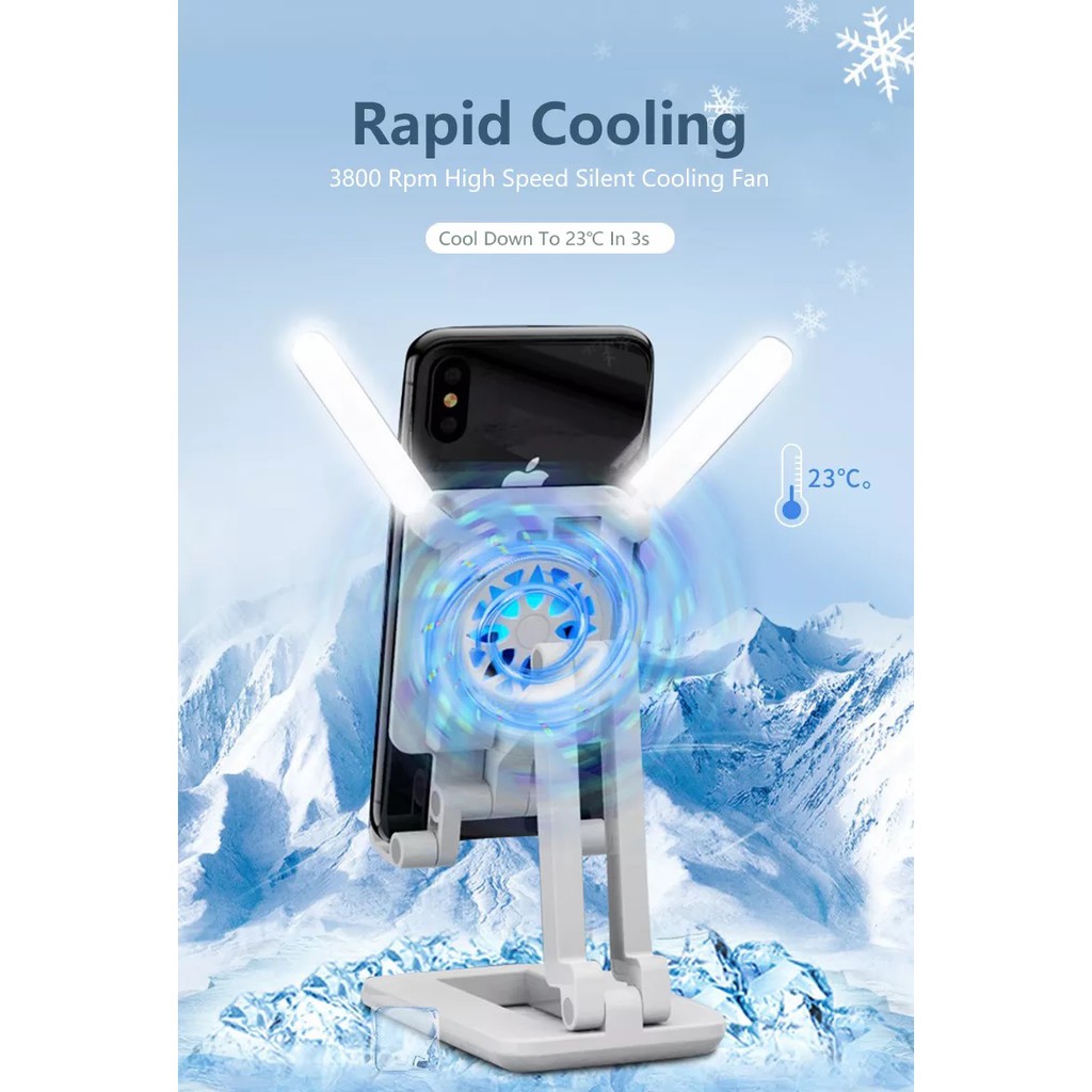 Holder Stand Hp LED dan Kipas Phone Cooler Cooling Bracket LED Bukan REMAX