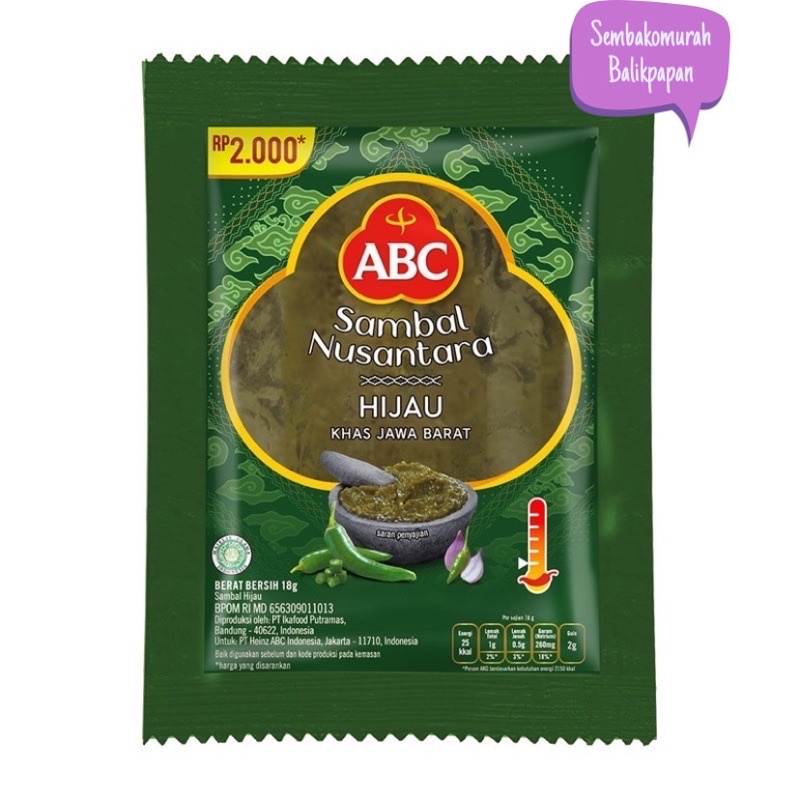 

ABC Sambal hijau khas jawa barat sachet (10 x 20 gr)
