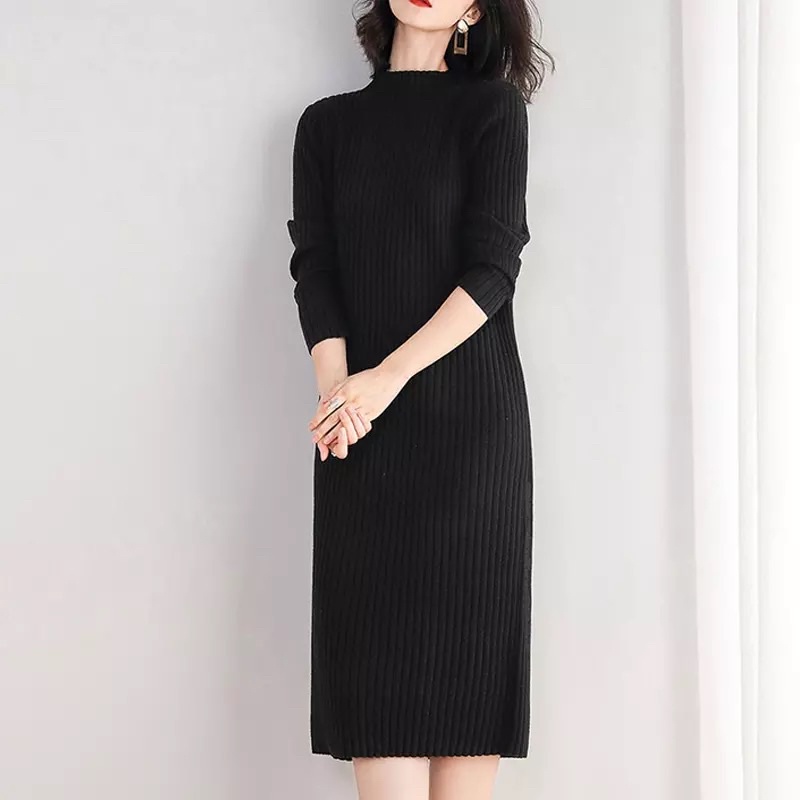 Dress Gaun Rajut Kerah Bulat Premium