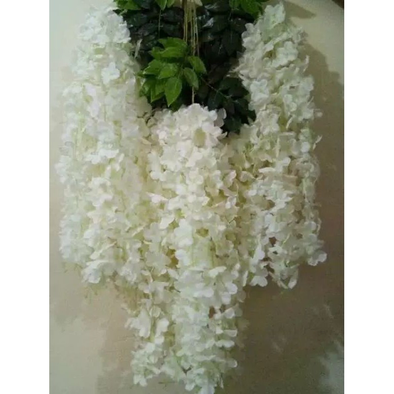 Bunga Wisteria Jumbo Putih / Daun Artificial / HARGA PERLUSIN