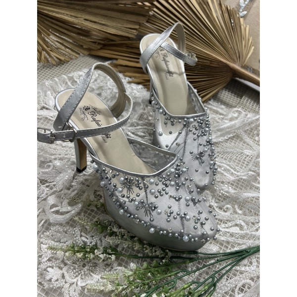 sepatu wedding Rafaizoutfit sepatu Sheira tali silver tinggi 9cm