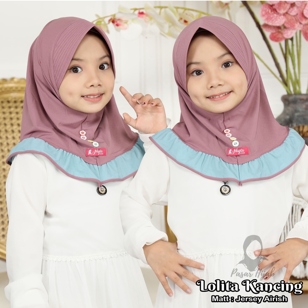 Hijab Instan Anak LOLITA KANCING Jersey Airis Original Nayla Hija'b Kerudung Anak Pasar Hija'b