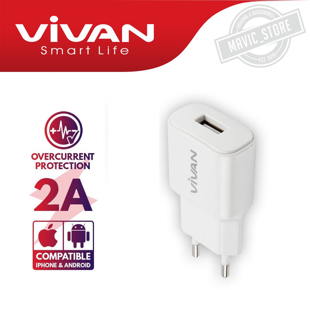 Kepala Charger Vivan Power Oval II 2A Batok Adaptor Travel Charger 1 USB 2A Original Garansi Resmi 1Tahun