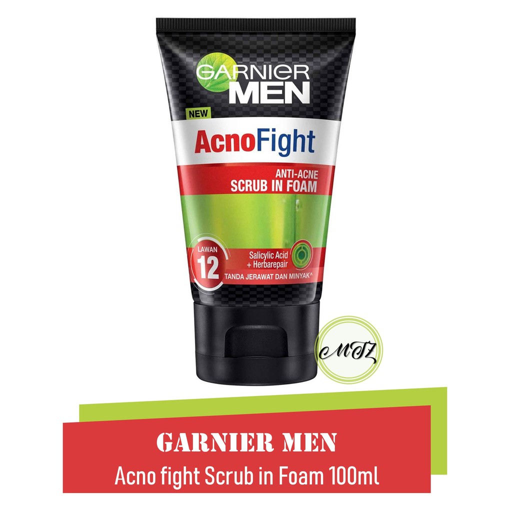 Garnier Men Acno Fight Scrub In Foam 100ml (Besar) / Sabun Muka Pria / Sabun Pembersih Wajah