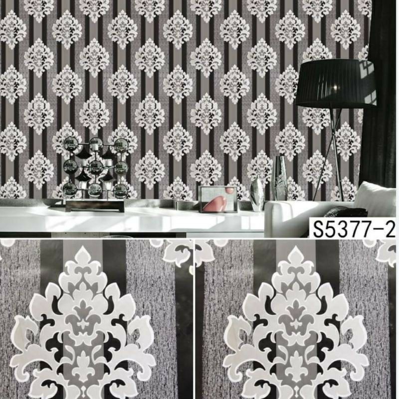 Wallaper Dinding Motif Batik Silver Garis Hitam 10m x 45cm