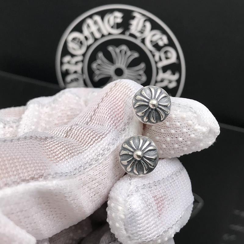 R23 Chrome Hearts 925 Sterling Silver Ch Cross Original Earplug Stud Earrings Punk Three-Dimensional