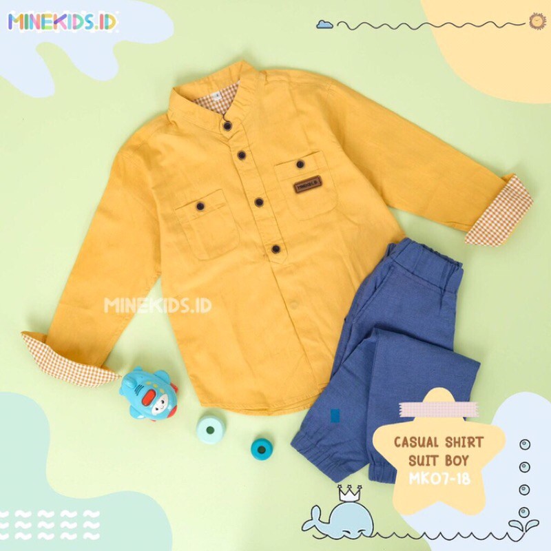 SETELAN KEMEJA  + CELANA JOGER PANTS ANAK LAKI LAKI MINEKIDS ID KUNING MUSTaRD