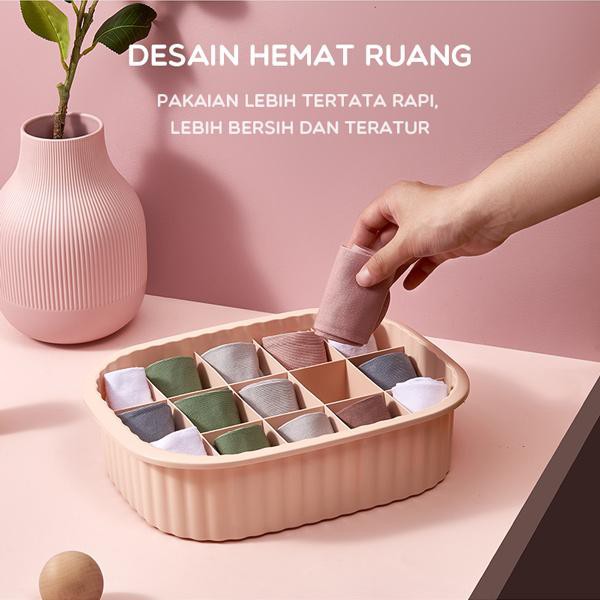 Samono Box Multifungsi Storage Underwear 10 Sekat dengan Tutup Tempat Kotak Organizer Storage Box  SSB007 warna blue dan pink