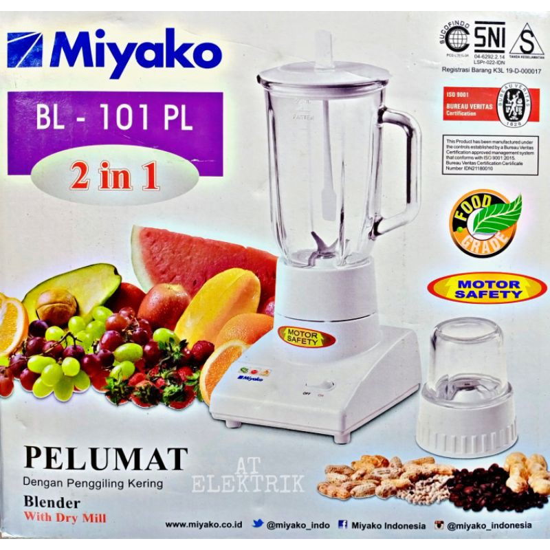 Blender Plastik MIYAKO BL 101 PL 2 IN 1 / Pelumat MIYAKO 2 in 1 ( Kapasitas 1 Liter )